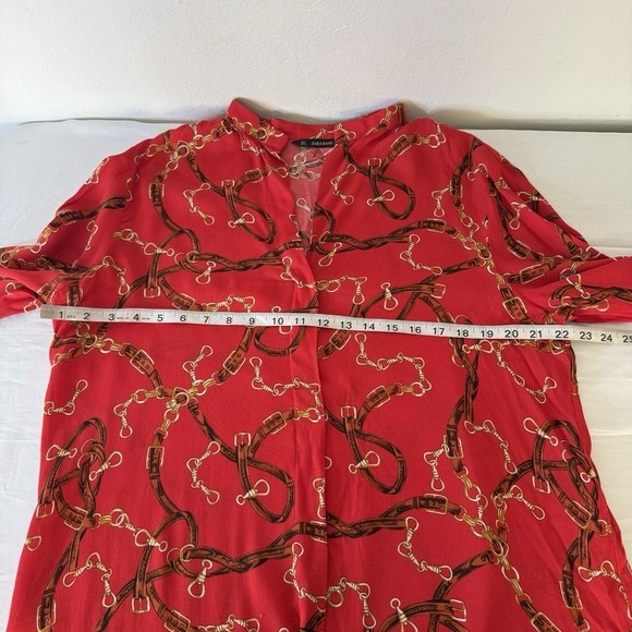 New Zara Red‎ Chain Equestrian Tunic Shirt Dress Women's Large - Picture 10 of 12